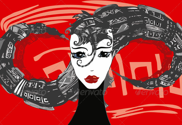 Girl Face Hair Red - People Characters