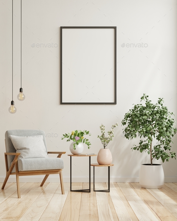 Download Mock Up Poster In Modern Living Room Interior Design With White Empty Wall Stock Photo By Vanitjanthra