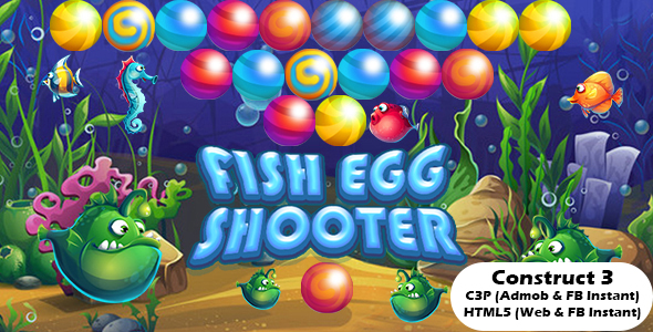 Fish Egg Shooter Bubble Shooter Game (Construct 3 | C3P | HTML5) Admob Ready