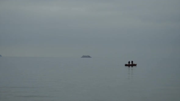 Fishermen On Lake Bodensee In Europe 