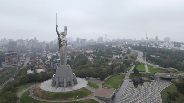 Kyiv, Ukraine Aerial View in Autumn : Motherland Monument. Kiev alt