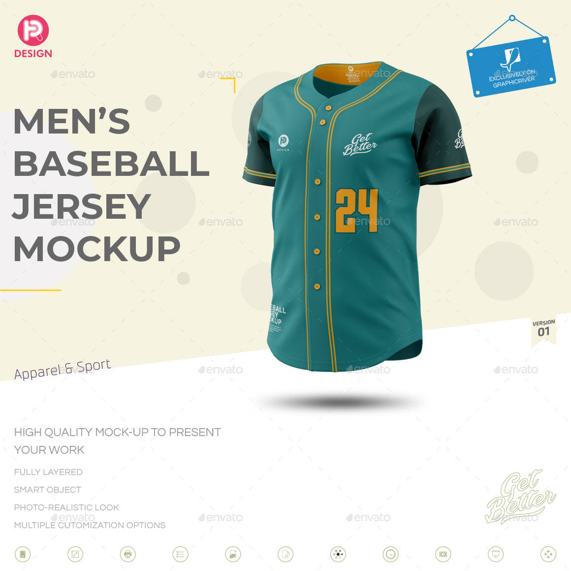 Men's Baseball Jersey Mockup V1 by TRDesignme