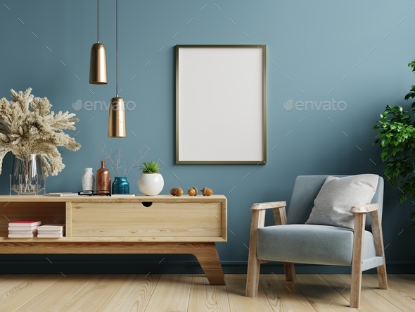 Download Poster Mockup With Vertical Frames On Empty Dark Green Wall In Living Room Stock Photo By Vanitjanthra