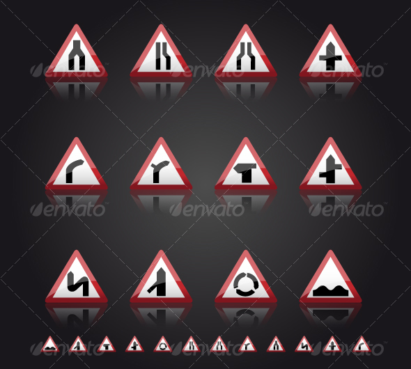UK Road Signs: Warnings 1 - Man-made objects Objects