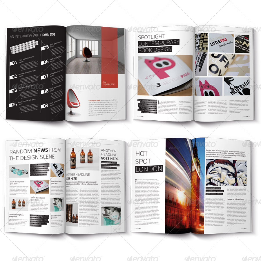 Design Magazine Template - A4 + Letter - 28 Pages, Print Templates