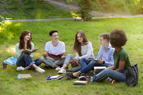 group of students studying