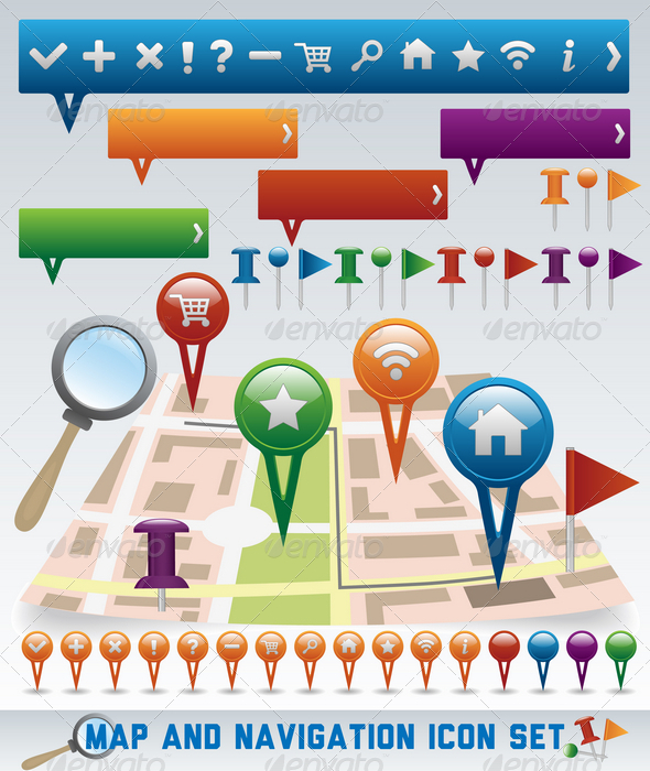 Map and Navigation icon set - Web Technology