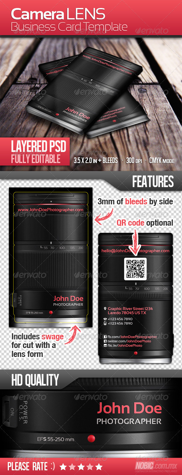 Photographer Lens - Business Card Template - Real Objects Business Cards