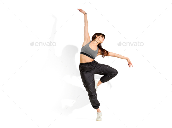 Premium Photo | Emotional female ballet dancer in body suit and flying  material posing in dance in various poses against gray background