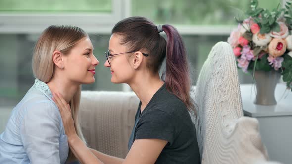 Attractive Hipster Woman Kissing and Hugging Young Charming Female Feeling Homosexual Love alt