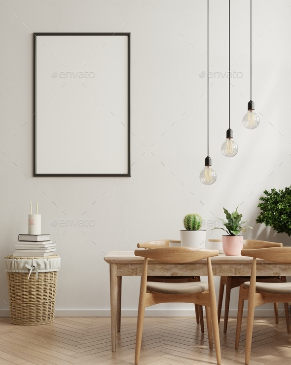 Download Mock Up Poster In Modern Dining Room Interior Design With Beige Empty Wall Stock Photo By Vanitjanthra