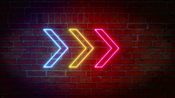Glowing Neon Arrows on a Brick Wall Background