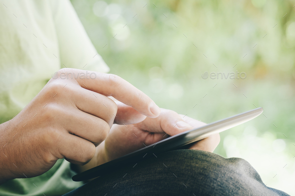 Man holding tablet - Stock Photo - Images