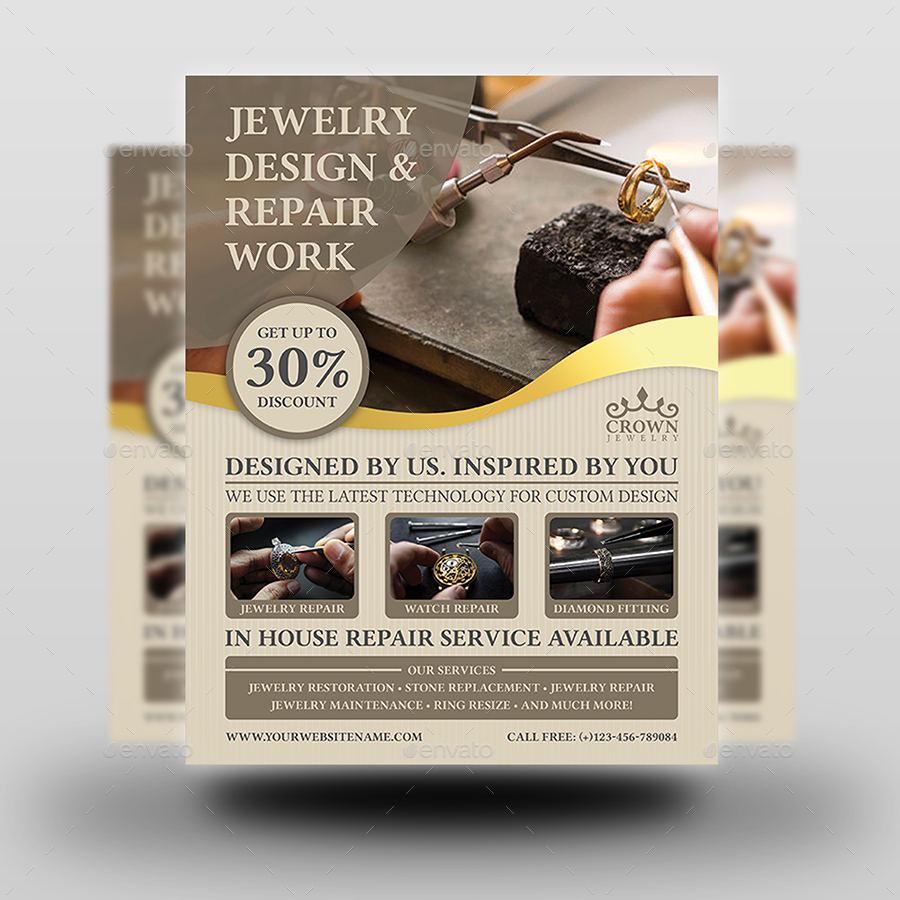 Jewelry Design and Repair Services Flyer Template, Print Templates