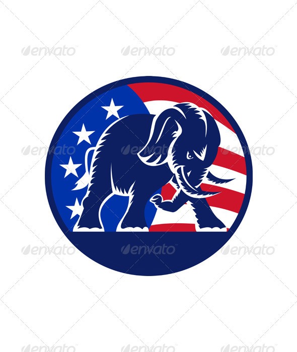 Republican Elephant Mascot USA Flag - Animals Characters