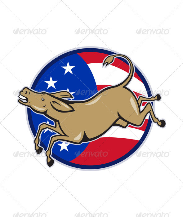 Democrat Donkey Mascot American Flag - Animals Characters
