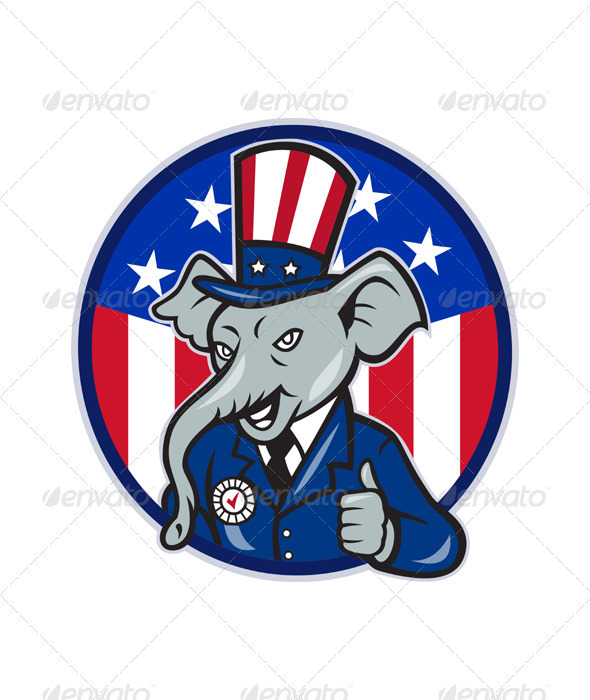 Republican Elephant Mascot Thumbs Up USA Flag - Animals Characters