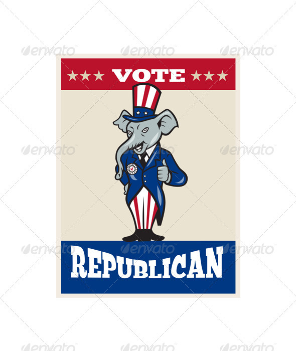 Republican Elephant Mascot Thumbs Up USA Flag - Animals Characters