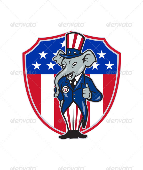 Republican Elephant Mascot Thumbs Up Shield - Animals Characters