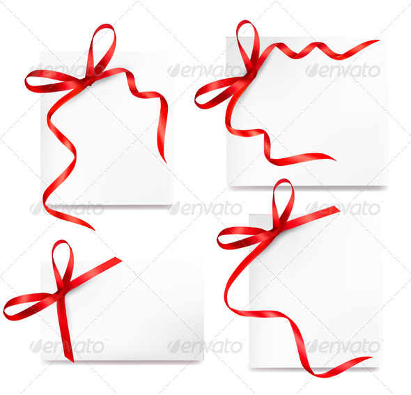 Set of card note with red gift bows with ribbons - Decorative Symbols Decorative