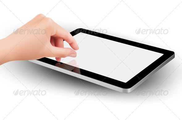Fingers pinching to zoom tablet s screen Vector - Computers Technology
