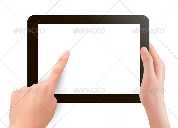 Hands holding digital tablet pc Vector illustrati - Concepts Business