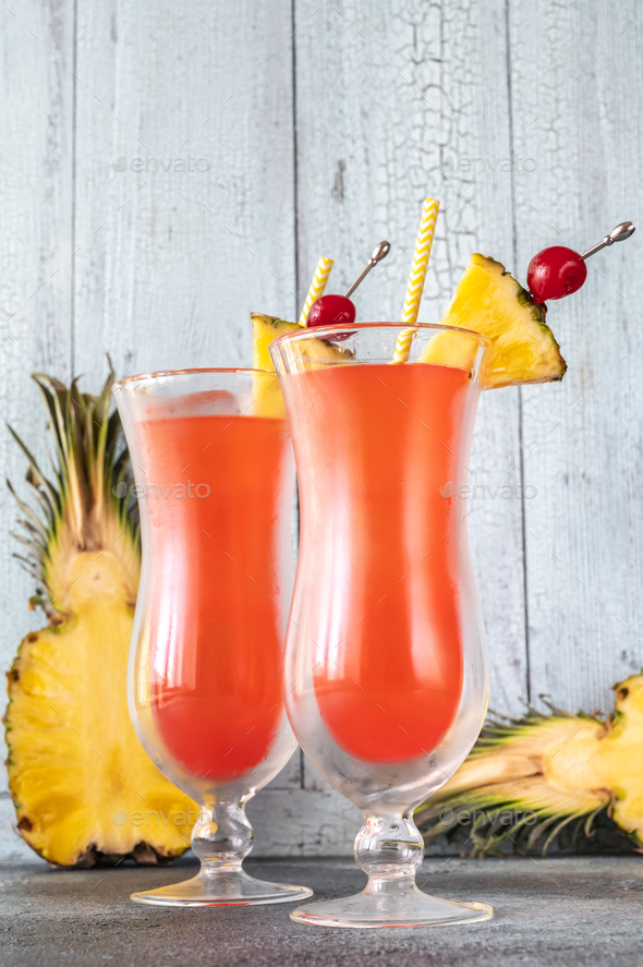 Two glasses of Singapore Sling Stock Photo by Alex9500 | PhotoDune