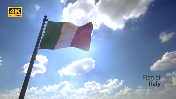 Italy Flag on a Flagpole V4 - 4K alt