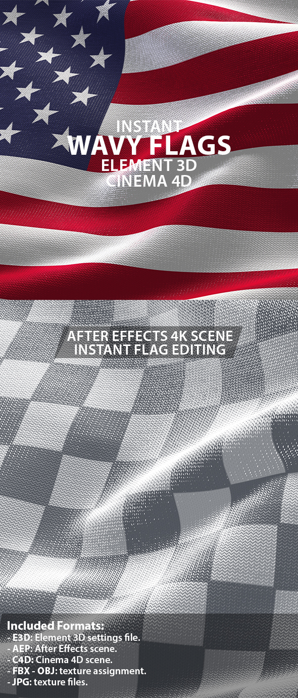 Waving Flag 3D Scenes for Element 3D & Cinema 4D