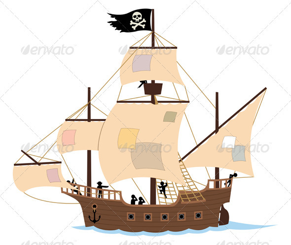 Pirate Ship on White - Man-made Objects Objects