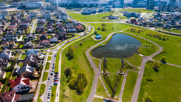 View from the height of the private sector in Drozdy in the city of Minsk.Belarus