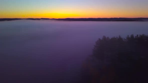 Aerial View Video of Morning Fogs Over Autumn Fields