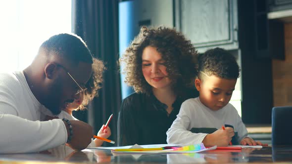 Brazilian Latin Authentic Mixedrace Family Elementary Learn to Paint and to Write alt