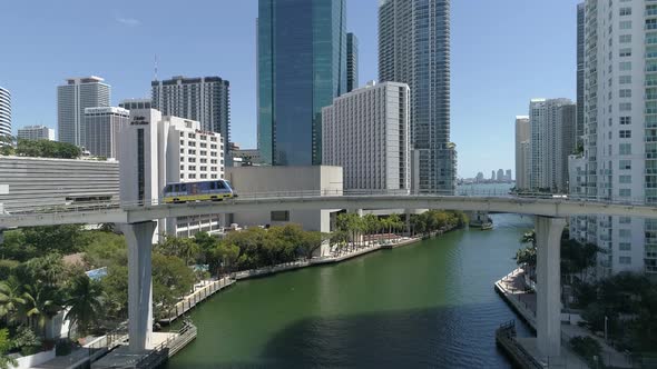 Aerial view of Miami with bridge and buildings alt