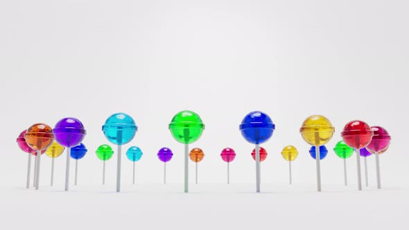Rotating Ring of Multicolored 3D Lollipops Looping over White Background