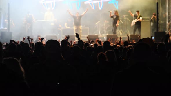 Crowd of People at a Rock Concert Fans Dancing at Open Air Music Festival alt