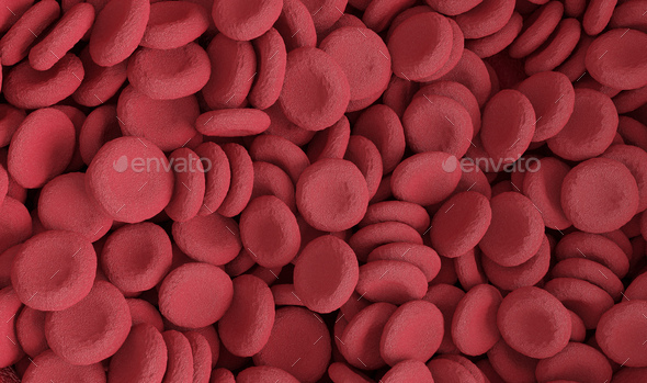 Red blood cells. Background of blood elements. 3D rendering Stock Photo by  Vladdeep