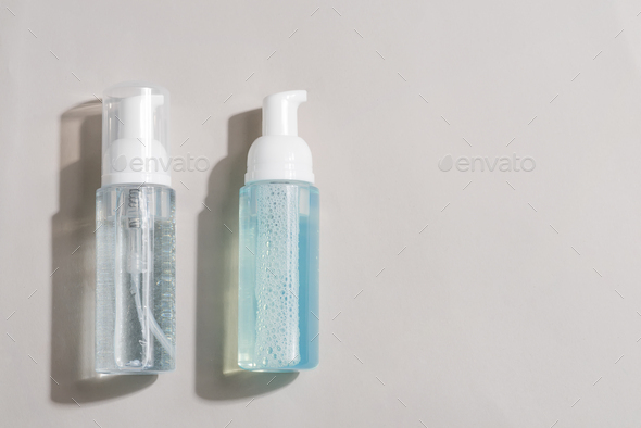 Transparent plastic cosmetic foam pump bottle mock-up