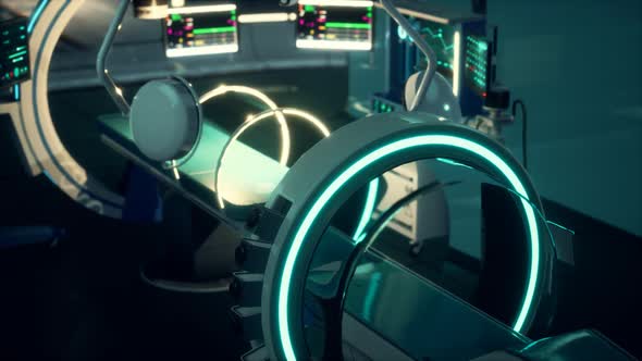 Futuristic Sci Fi MRI Scanner Medical Equipments in Hospital alt