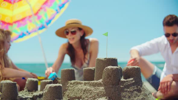 Close-up of sandcastle towers alt