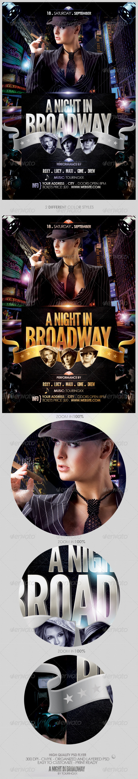 A Night In Broadway Flyer Template - Clubs & Parties Events