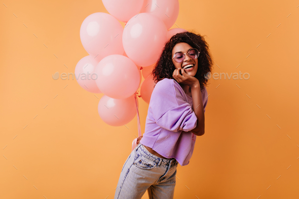 Birthday Girl. Beautiful Woman With Colorful Balloons. Stock Photo