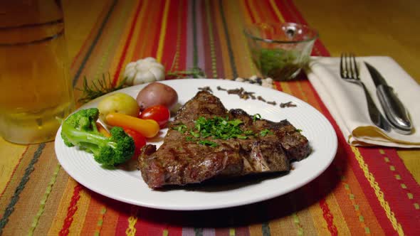 T-Bone Or Porterhouse Steak Dinner Served With Vegetables 49
