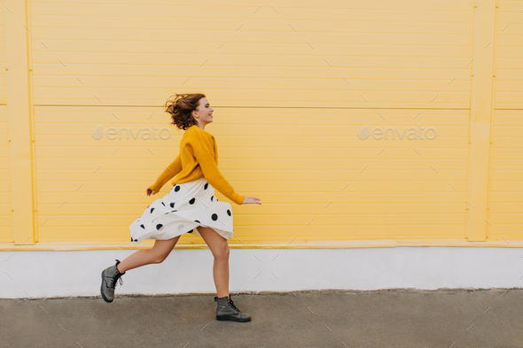 Running Girl, Outdoor Full Length Portrait Portrait Stock Photo