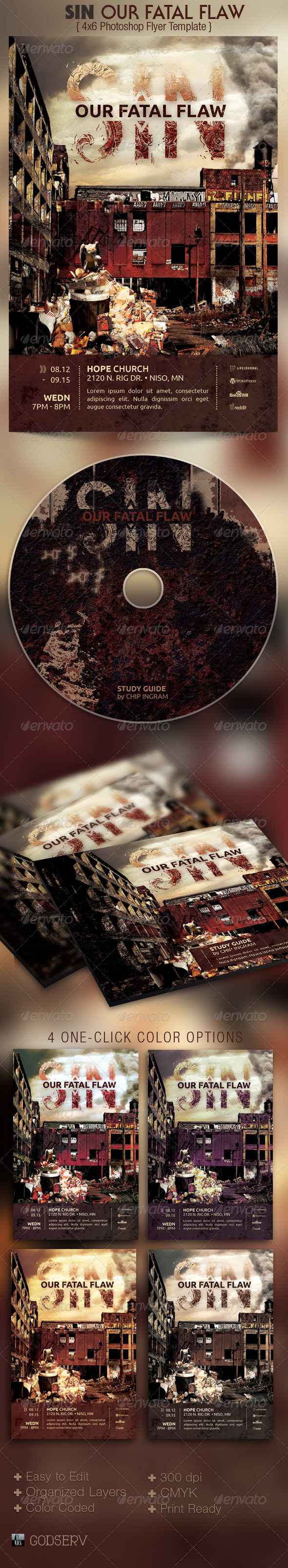 Sin Church Flyer CD Template - Church Flyers