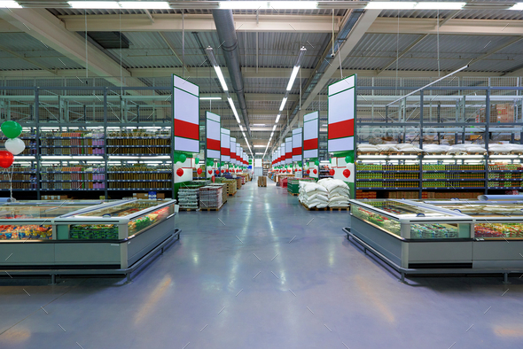 Empty rows in the supermarket - Stock Photo - Images