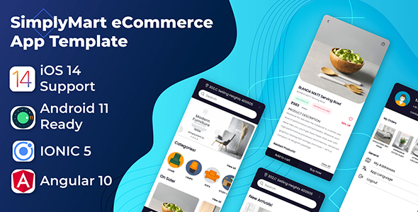 SimplyMart Mobile App Template | Android App + Ecommerce iOS App Template | Angular 10 | Ionic 5