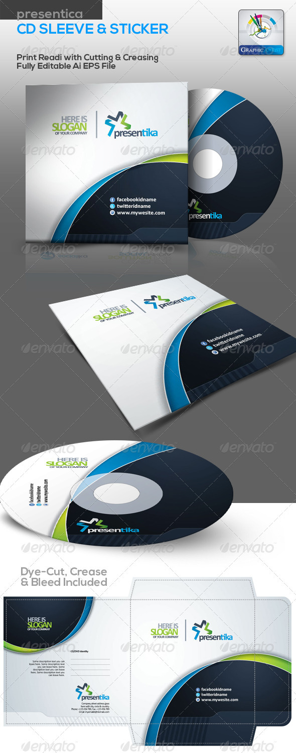 Presentica CD Sleeve & Sticker - Packaging Print Templates