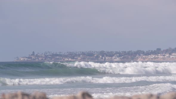 Big Blue Ocean Waves Crashing on Beach California Pacific Coast USA