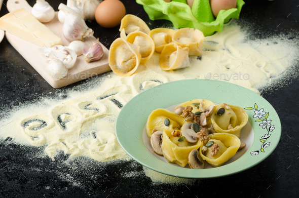 Pasta of the Italian semolina flour - Tortellini